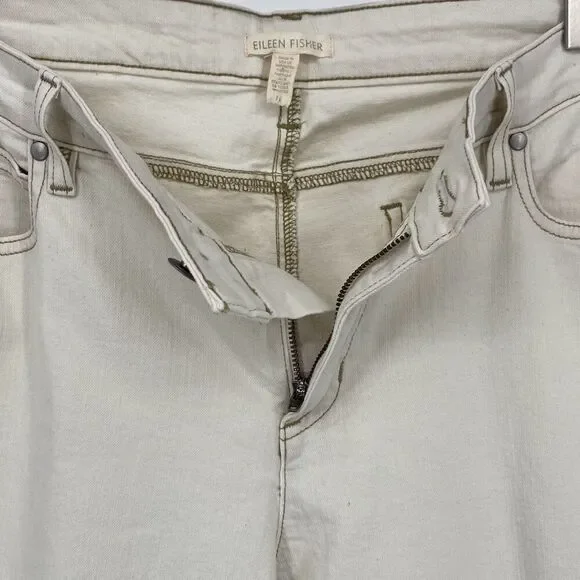 Eileen Fisher Cropped Raw Hem High-Rise Jeans Stretch Cream 16 - Picture 5 of 12